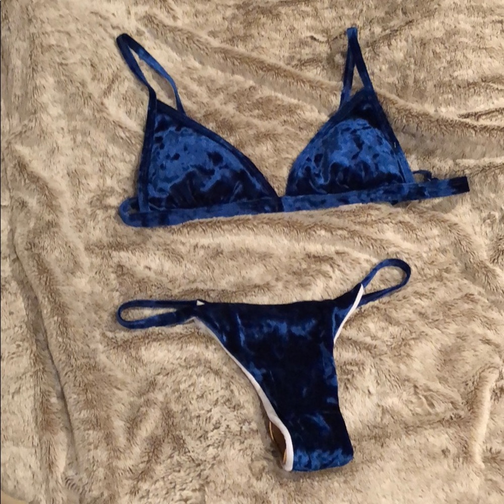 Blue velvet bikini cheeky swimsuit